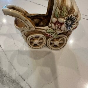 Vintage Ceramic Baby Carriage Planter mid century